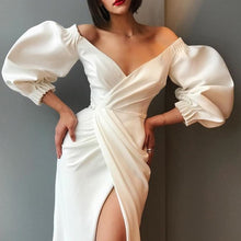 Load image into Gallery viewer, Women Wrap Dress Sexy V Neck Lantern Sleeves High Split Dresses Night Celebrate Party Dating Robe Tunics Female New 2019 Fashion