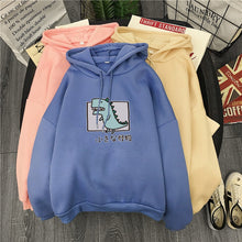 Load image into Gallery viewer, Harajuku Cartoon Dinosaur Print Hoodies Women Casual Long Sleeve Loose Hooded Sweatshirt Autumn Winter Fleece Hoody Pullover Top