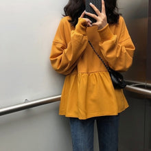 Load image into Gallery viewer, Women Hoodie Sweatshirts 2019 autumn harajuku solid Ruffle Long Sleeve Hoodies O Neck Pullover Tops Casual Loose Thin Sweatshirt