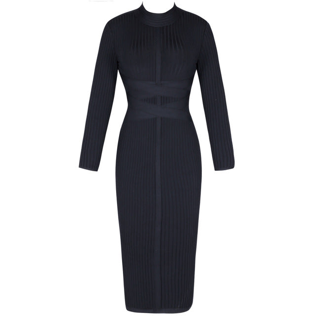 Ocstrade Bodycon Dress 2019 Nude Turtleneck Rayon Long Sleeve Bandage Dress High Quality Ribbed Womens Midi Bandage Dress Sexy