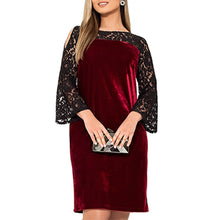 Load image into Gallery viewer, 6XL Plus Size Women Tunic Sexy Off Shoulder Elegant Dress Autumn Lace Patchwork Party Dress Velvet Straight Dresses Vestidos