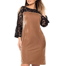 Load image into Gallery viewer, 6XL Plus Size Women Tunic Sexy Off Shoulder Elegant Dress Autumn Lace Patchwork Party Dress Velvet Straight Dresses Vestidos